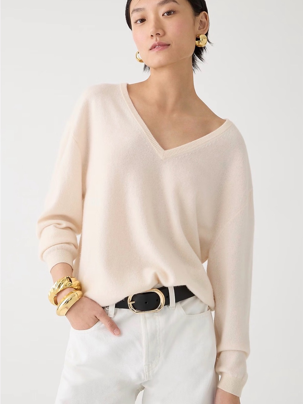 J. Crew Cashmere Soft Cream V-Neck Sweater